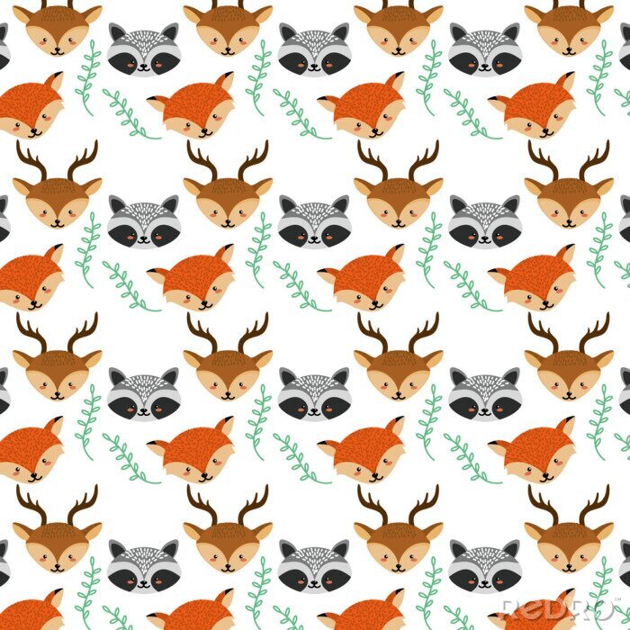 Tapete Set cute Tiere Kopf Hintergrund Design Vektor-Illustration