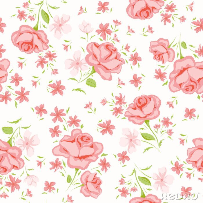 Tapete Shabby Chic rosa gemalte Blumen