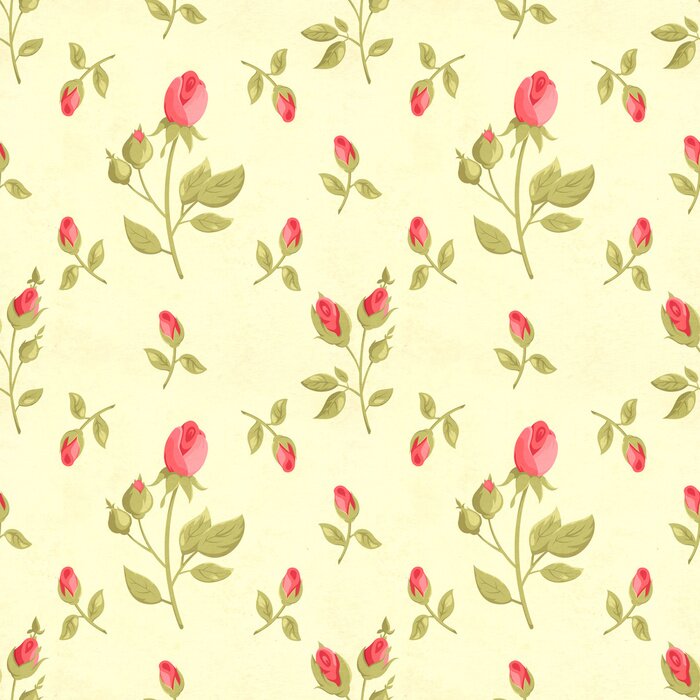 Tapete Shabby Chic-Rosen auf gelbem Hintergrund
