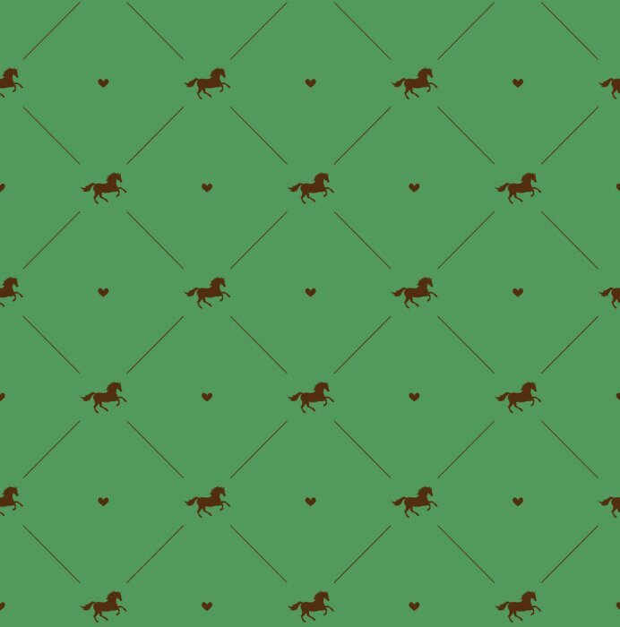 Tapete Silhouetten von Pferden und Herzen auf grünem Hintergrund