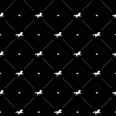 Tapete Silhouetten von Pferden und Herzen auf schwarzem Hintergrund