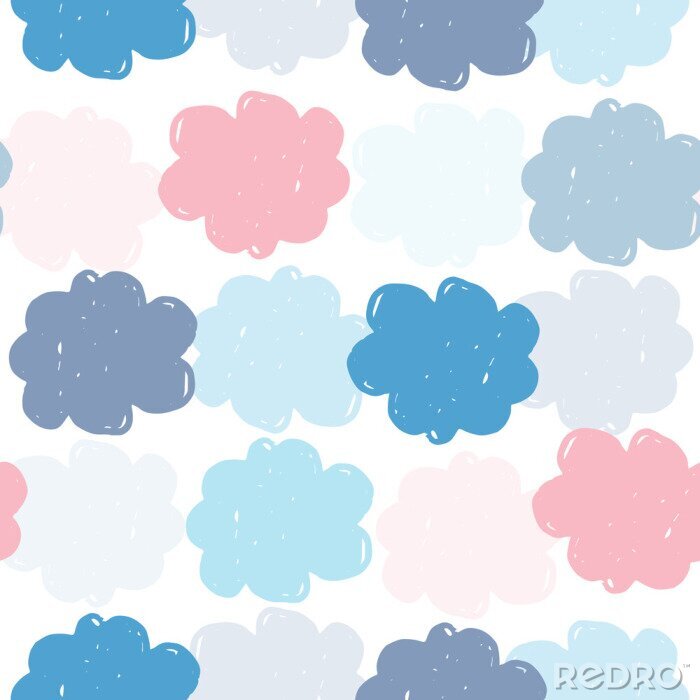 Tapete Simple colored clouds seamless pattern. Weather background. Rain backdrop. Texture for wallpaper, background, scrapbook. Vector illustration