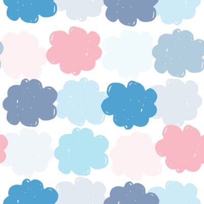 Tapete Simple colored clouds seamless pattern. Weather background. Rain backdrop. Texture for wallpaper, background, scrapbook. Vector illustration