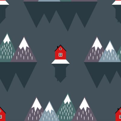 Tapete Skandinavische Berge und rote Häuser