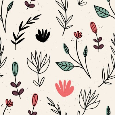 Tapete Skandinavische Blumen auf beigem Hintergrund