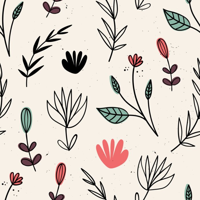 Tapete Skandinavische Blumen auf beigem Hintergrund