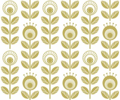 Tapete Skandinavische Blumen in einem Farbton von Goldimitat