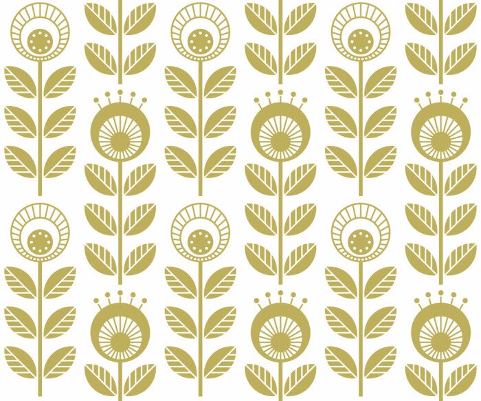 Tapete Skandinavische Blumen in einem Farbton von Goldimitat