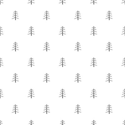 Tapete Skandinavische kleine Weihnachtsbäume auf weißem Hintergrund