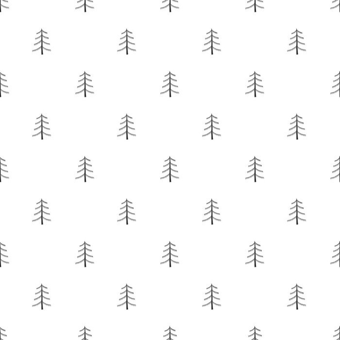 Tapete Skandinavische kleine Weihnachtsbäume auf weißem Hintergrund