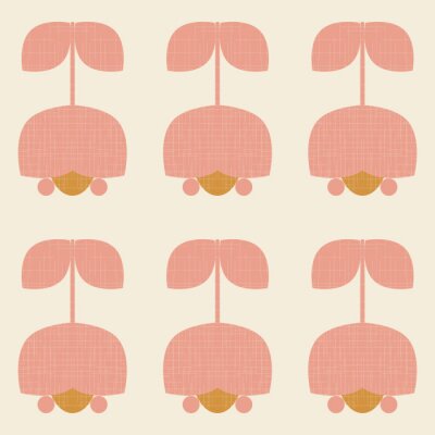 Tapete Skandinavische rosa Blumen im Retro-Stil