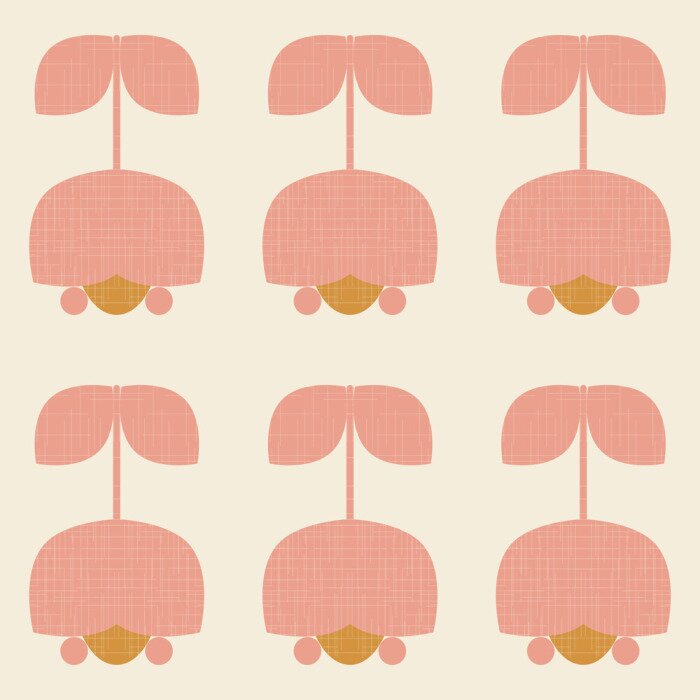 Tapete Skandinavische rosa Blumen im Retro-Stil