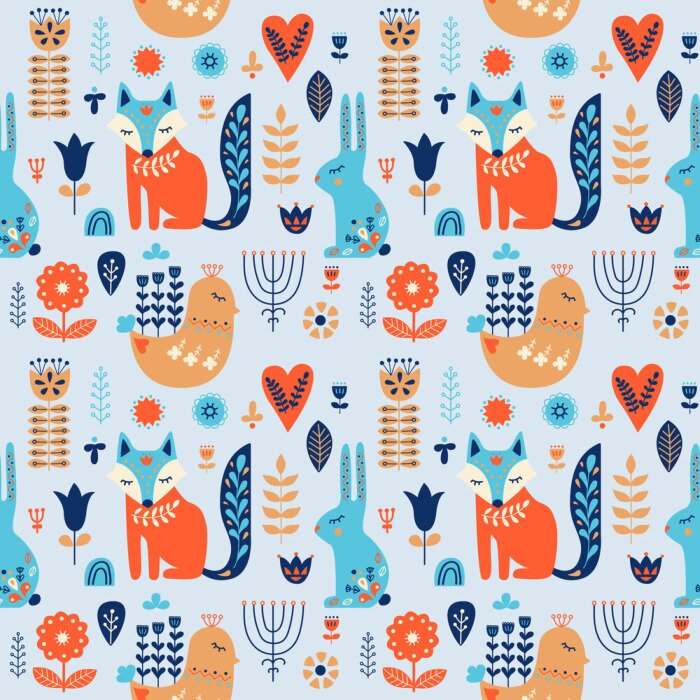 Tapete Skandinavischer Kinderwald mit Tieren