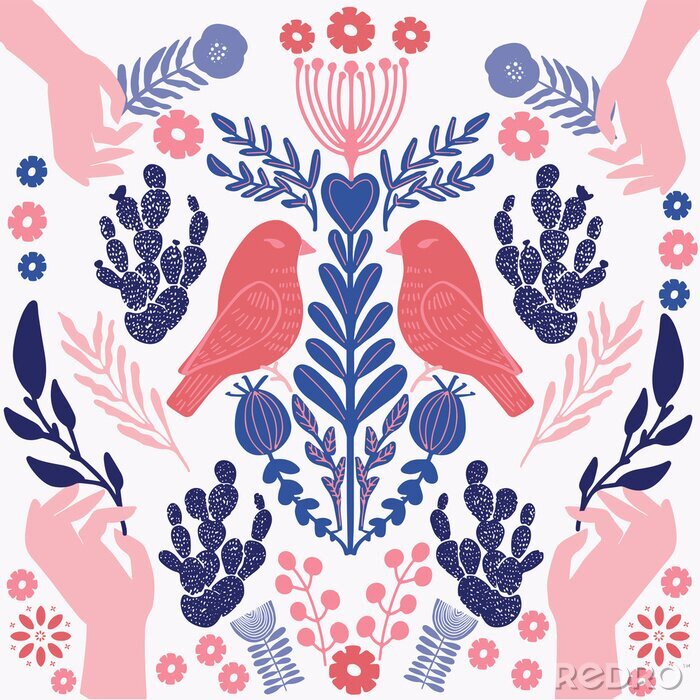 Tapete Skandinavisches Folklore-Design