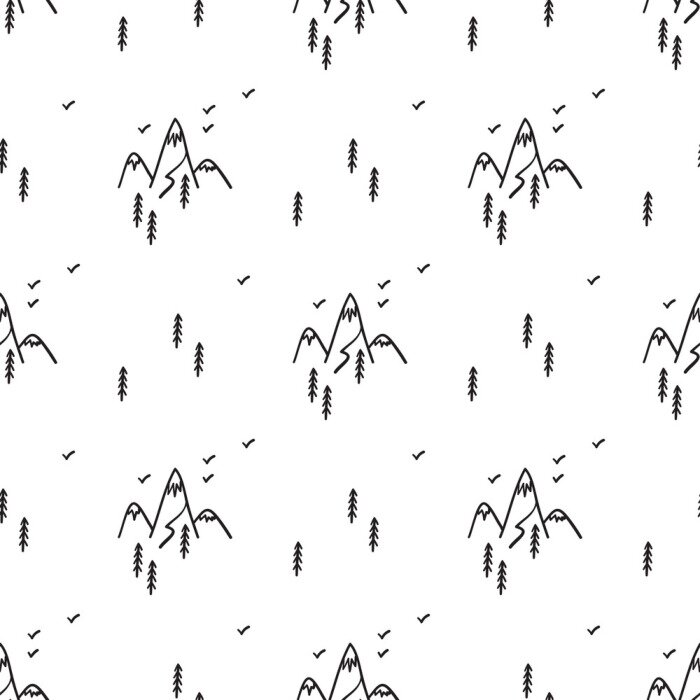 Tapete Skizze von Bergen auf weißem Hintergrund