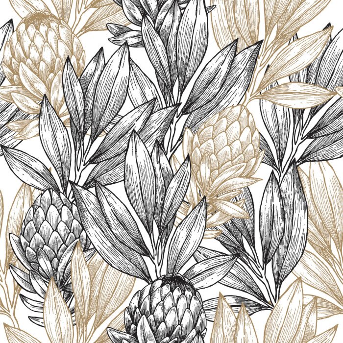 Tapete Skizzierte Blütenknospen