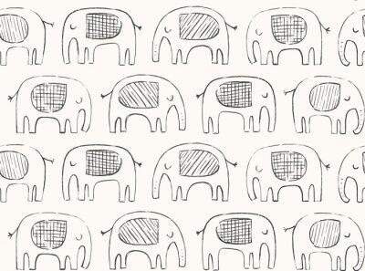 Tapete Skizzierte Elefanten auf beigem Hintergrund