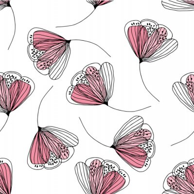 Tapete Skizzierte Mohnblumen