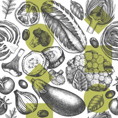 Tapete Skizziertes Gemüse auf einem Hintergrund in geometrischen Formen