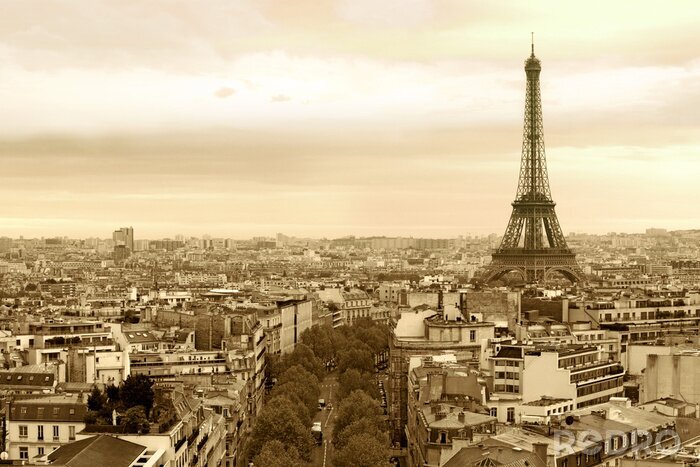 Tapete Skyline von Paris in Sepia