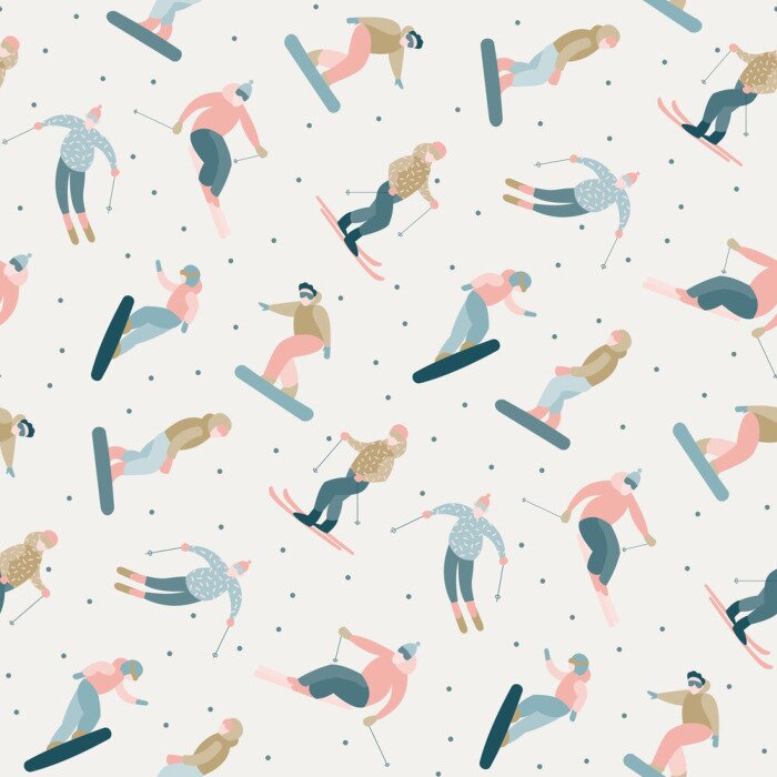 Tapete Snowboarder und Skifahrer fahren im Skigebiet. Die Menschen im Winter beschäftigen sich aktiv mit Erholung. Schnee, Weihnachtsbäume, Berg, Skifahren am Wochenende