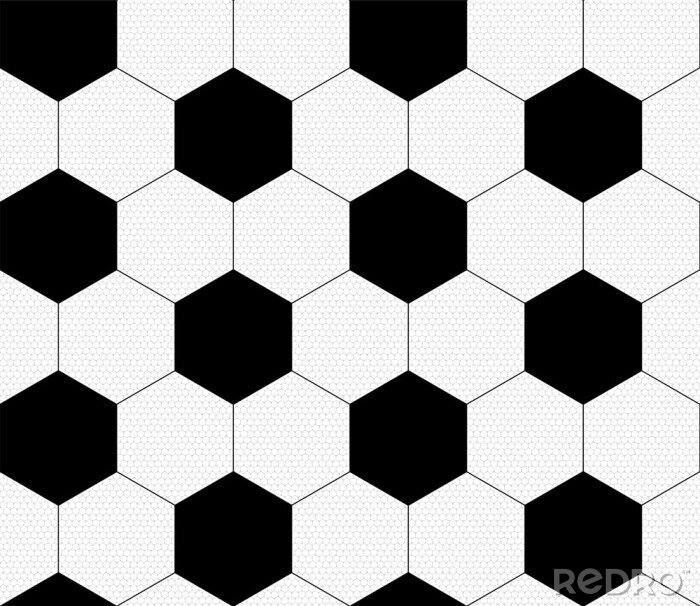 Tapete Soccer ball, black and white. Vector seamless pattern. Sport template. Texture of a football