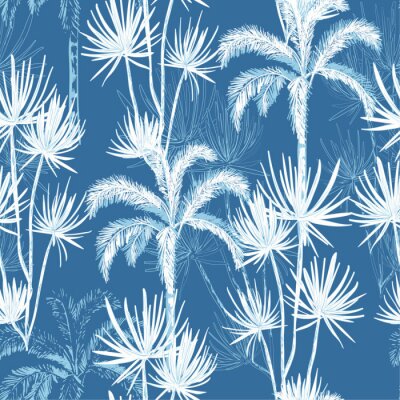 Tapete Sommer Hand gezeichnete Gekritzel Linie Skizze Plam und Kokospalmen, Insel Design für Mode, Stoff und alle Drucke