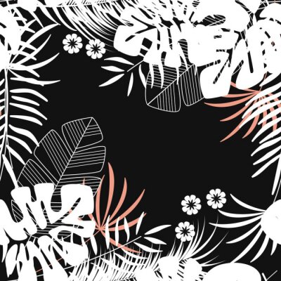 Tapete Sommer nahtlose tropischen Muster mit monstera Palmblätter und Pflanzen auf dunklem Hintergrund