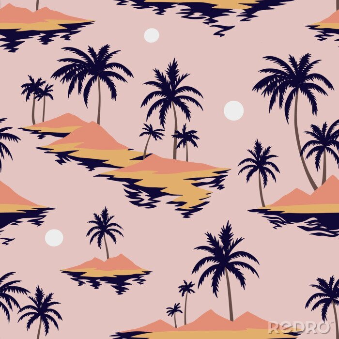 Tapete Sonnenuntergang zwischen Palmen