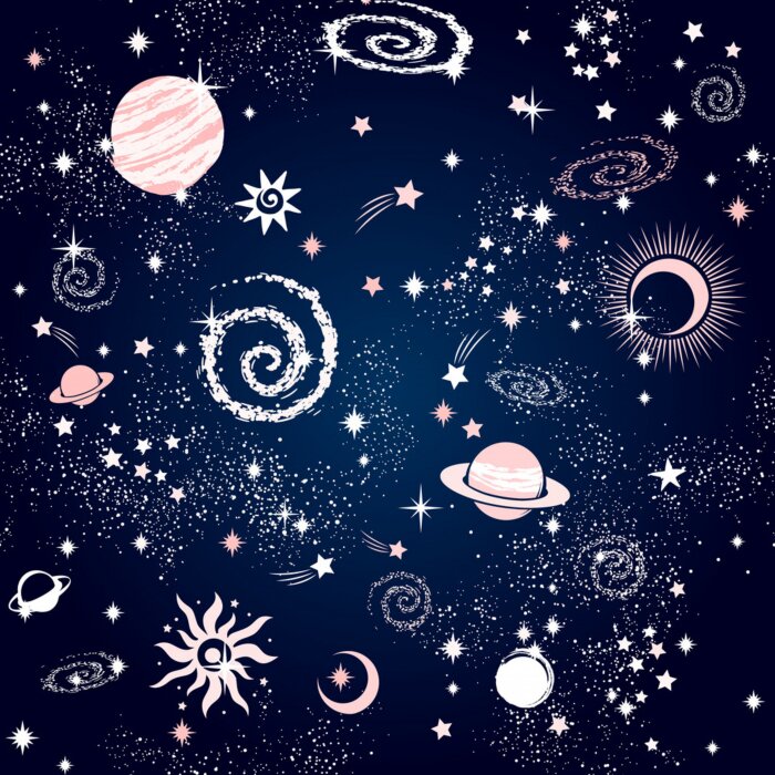 Tapete Space Galaxy constellation seamless pattern print could be used for textile, zodiac star yoga mat, phone case