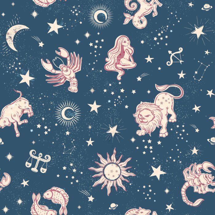Tapete Space Galaxy constellation seamless pattern print could be used for textile, zodiac star yoga mat, phone case