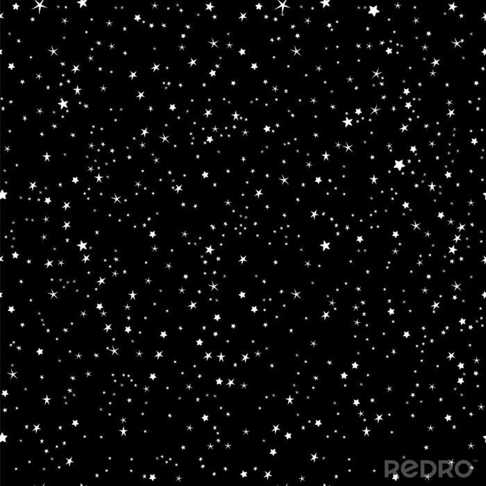 Tapete Space Hintergrund, Nachthimmel und Sterne schwarz und weiß nahtlose Vektor-Muster