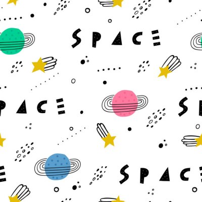 Tapete Space seamless pattern. Vector illustration for children. Trendy kids vector background.