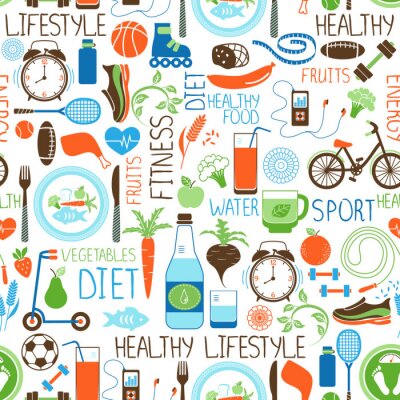 Tapete Sport, Ernährung und Fitness Muster