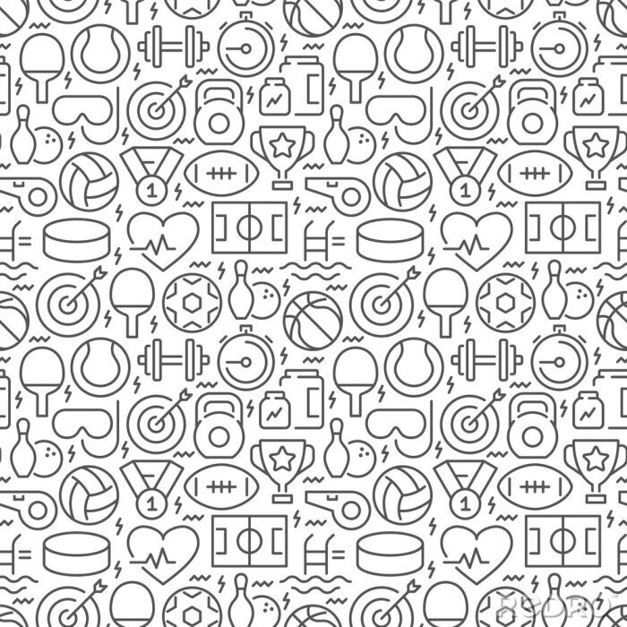 Tapete Sport seamless pattern with thin line icons