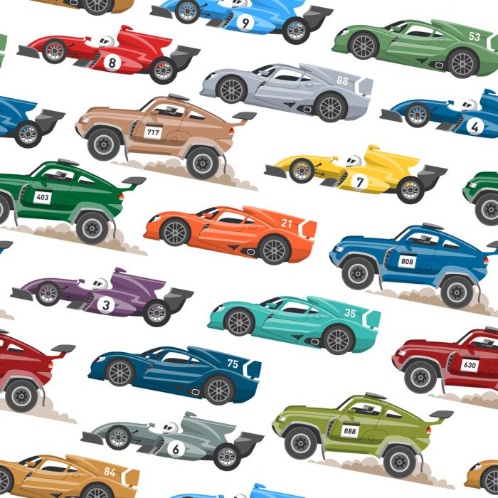 Tapete Sport speed automobile and offroad rally car colorful fast motor racing auto driver transport motorsport vector illustration seamless pattern background