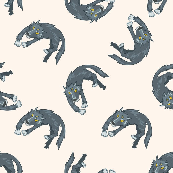 Tapete Springende Wölfe im Cartoon-Stil auf beigem Hintergrund