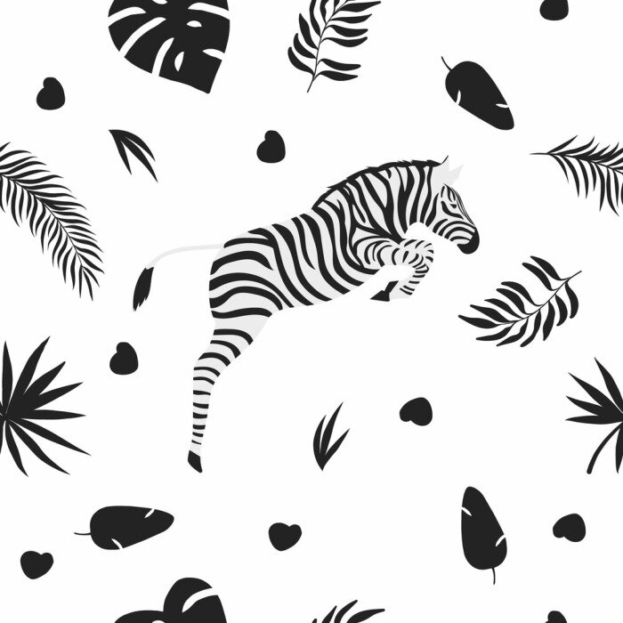 Tapete Springendes Zebra und Pflanzen
