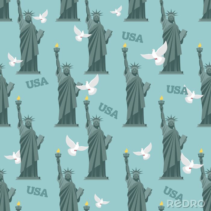 Tapete Statue of Liberty und Taube nahtlose Muster. Nationales Symbol o
