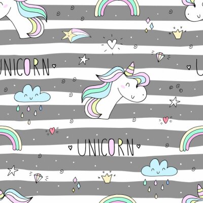 Tapete Streifenmuster mit Einhörnern