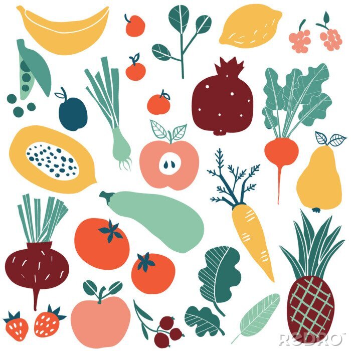 Tapete Subtile Illustrationen von buntem Gemüse