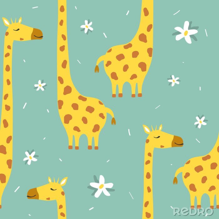 Tapete Süße Giraffen und Gänseblümchen