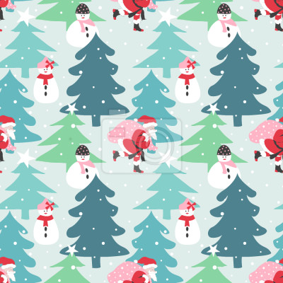 Tapete Süße Schneemänner mitten im Wald