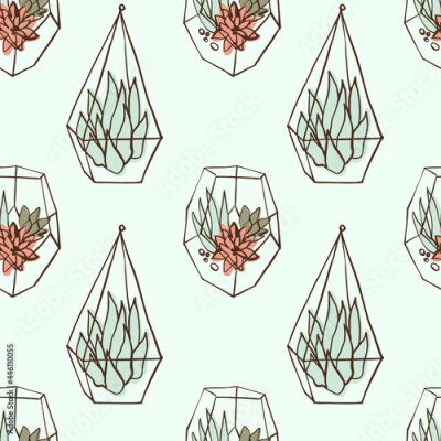 Tapete Sukkulenten in geometrischen Töpfen