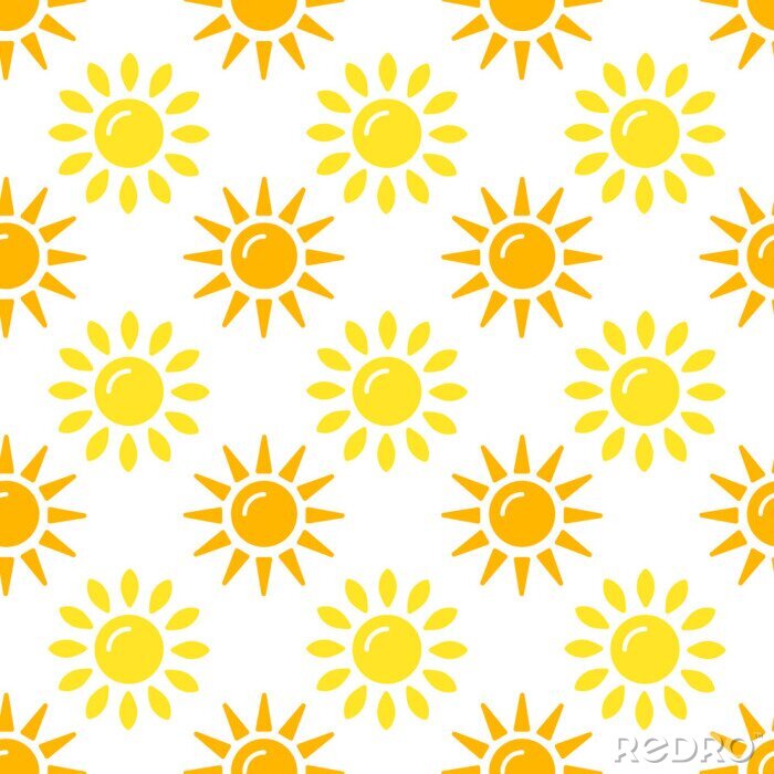Tapete Sun pattern collection. Seamless paper set with flat sunshine icons on white background. Vector illustration
