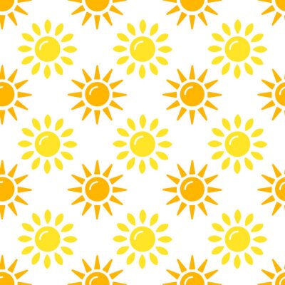 Tapete Sun pattern collection. Seamless paper set with flat sunshine icons on white background. Vector illustration