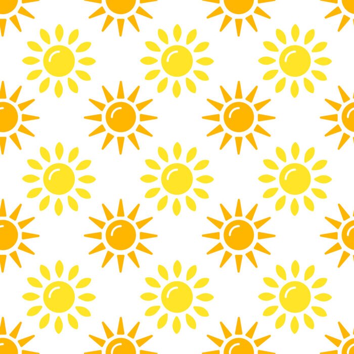 Tapete Sun pattern collection. Seamless paper set with flat sunshine icons on white background. Vector illustration