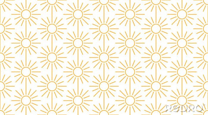 Tapete Sun seamless pattern with line icons. Sunny summer background for baby fabric, skin care cream with spf brochure abstract backdrop