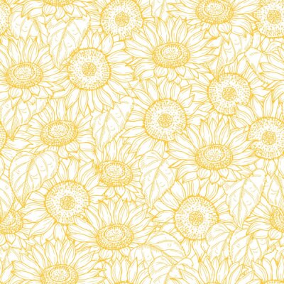 Tapete Sunflower seamless pattern. Vector line yellow flowers texture background. Illustration sunflower seamless pattern, floral spring