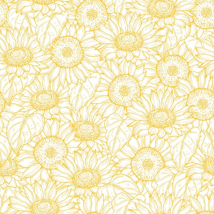 Tapete Sunflower seamless pattern. Vector line yellow flowers texture background. Illustration sunflower seamless pattern, floral spring